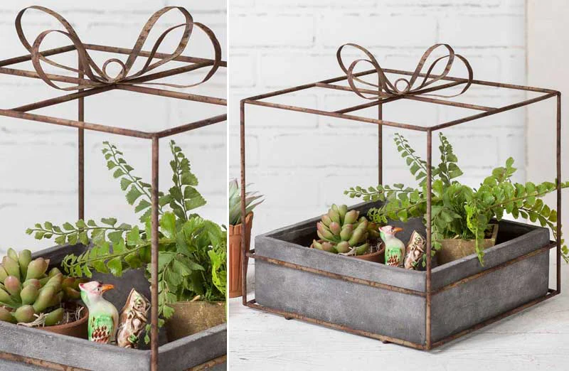 Metal Framed Gift Box Planter