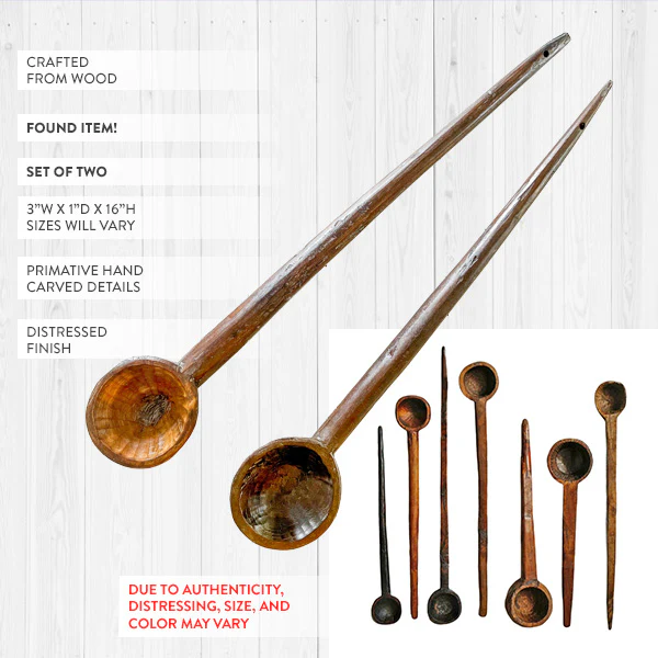 Vintage Handmade Wood Spoons, Set of 2