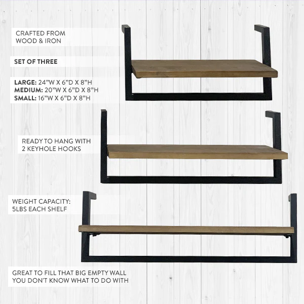 Industrial Geometric Floating Wall Shelves, Set of 3