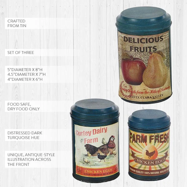 Vintage-Inspired Dairy and Fruit Canisters, Set of 3