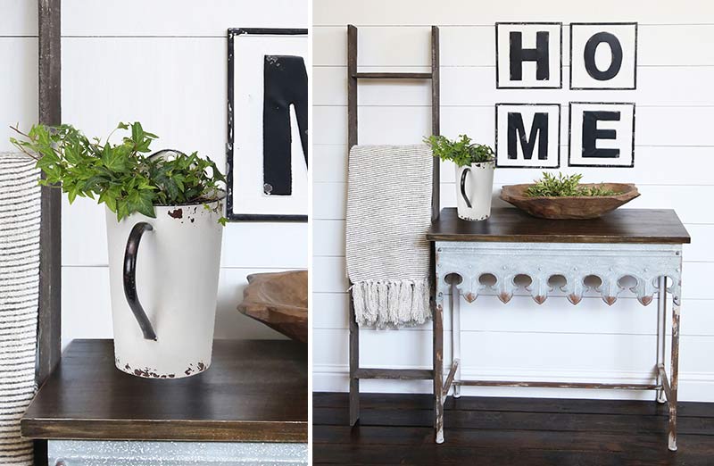 Large White Enamel Half Pitcher Wall Decor