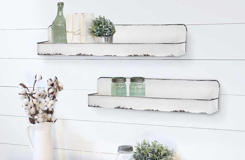 White Enamelware Distressed Shelves  Set of 2