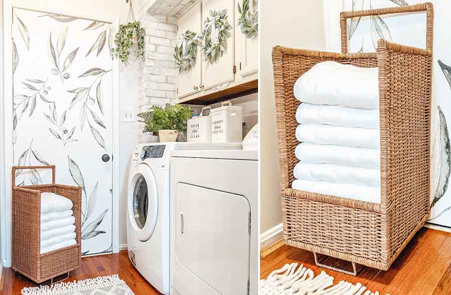 Rattan Storage Basket on Wheels