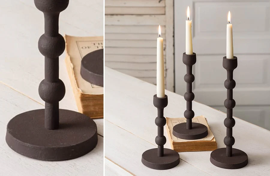 Textured Metal Bulb Candle Sticks, Set of 3