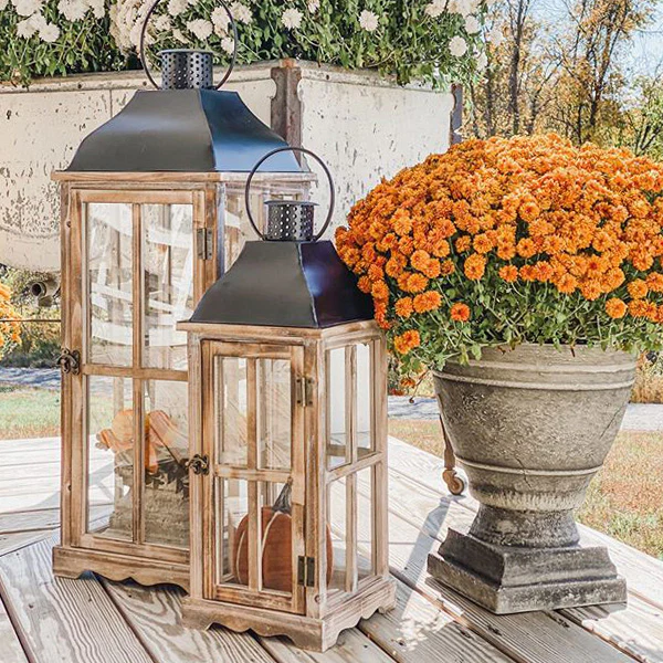 Rustic Farmhouse Floor Lanterns, Set of 2