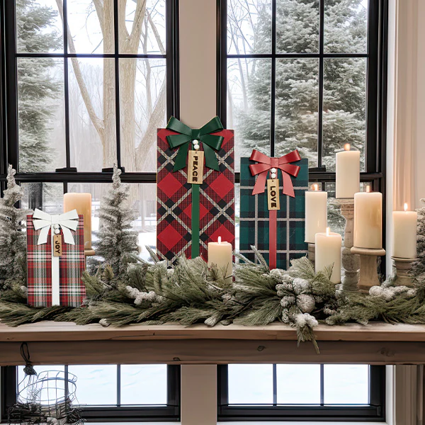 Easel-Back Plaid Presents, Set of 3