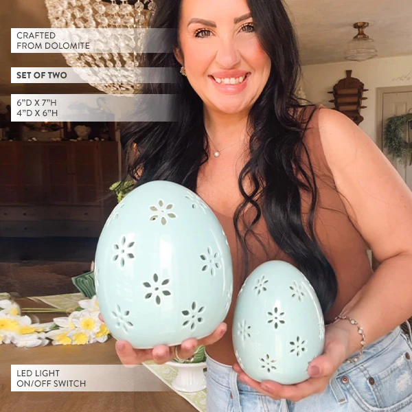 Floral Cutout LED Light Up Easter Eggs, Set of Two