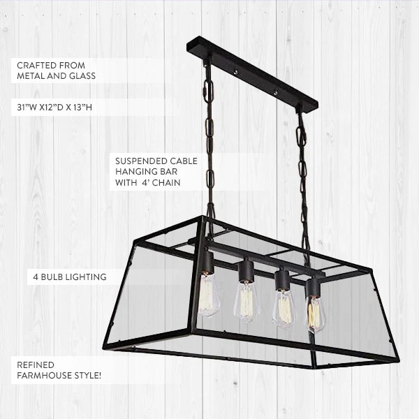 Refined Farmhouse Rectangular Metal Chandelier