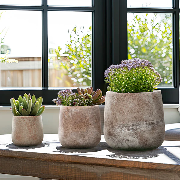 Distressed Terracotta Round Planters, Set of 3