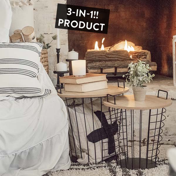 Refined Modern Farmhouse Metal Storage Bins with Wooden Lids, 3-in-1 Steal, Set of 2