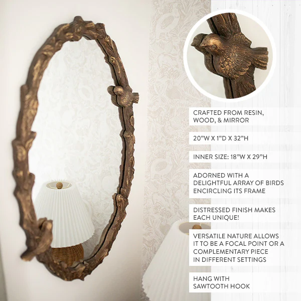 32 Inch Bird Dreams Ornate Oval Mirror