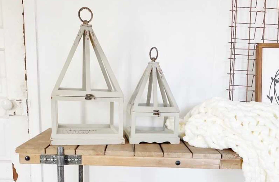 Wood Cloche Inspired Lanterns, Set of 2