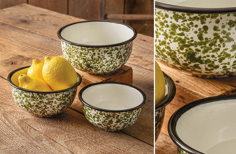 Green Speckled Mixing Bowls, Set of 3