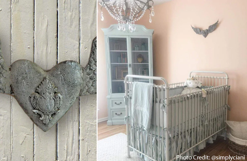 Victorian Distressed Metal Angel Wings With Heart