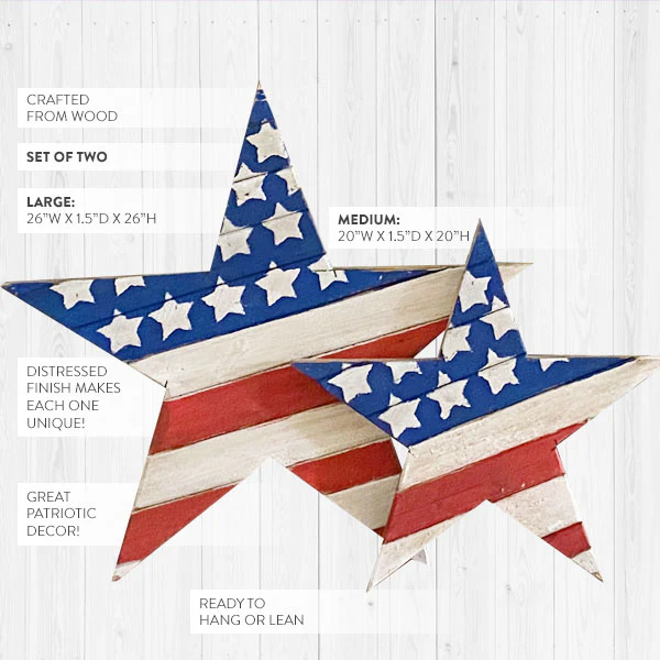 Large Patriotic Wooden Stars, Set of 2