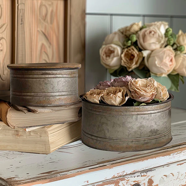 Galvanized Metal Display Bins with Lids, Set of 2