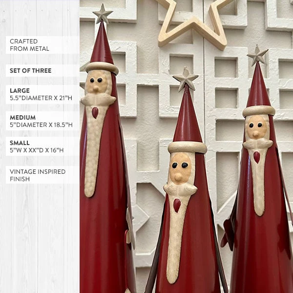 Antique Inspired Cone Santas, Set of 3
