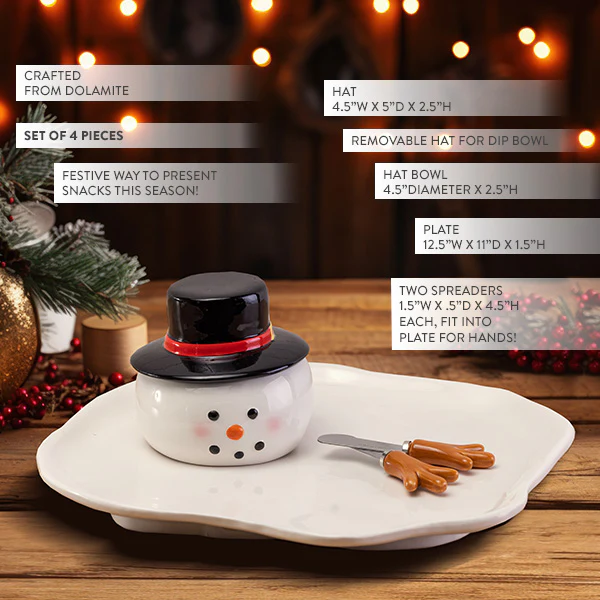 Snowman Serving Plate with Dip Bowl and Spreaders