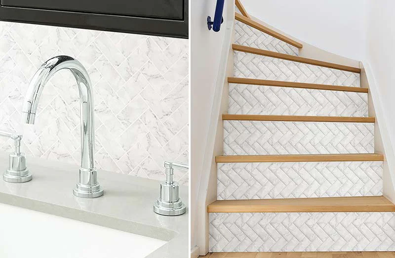 Herringbone Peel and Stick Backsplash Tiles