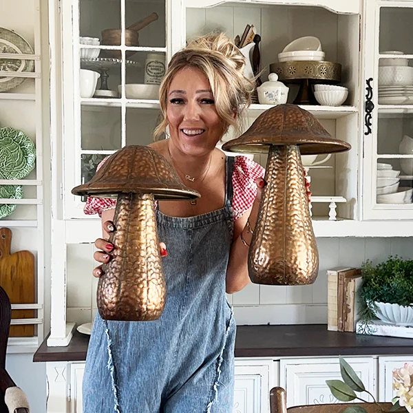 Oversized Bronze Finish Mushroom Sculptures, Set of Two