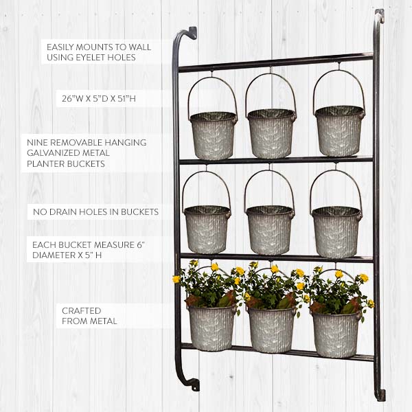 Natural Metal Wall Planter with Buckets