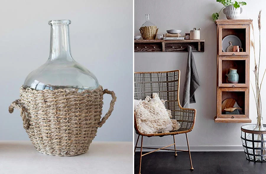 Glass Bottle with Removable Woven Seagrass Basket