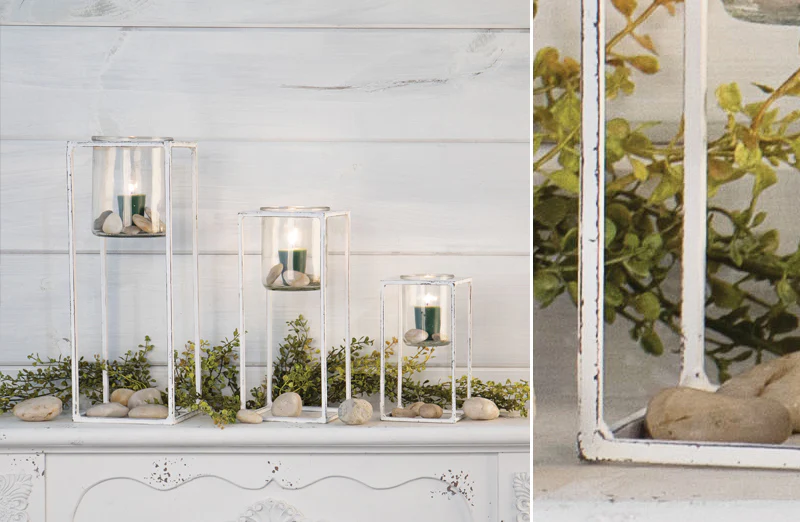 Distressed Metal Floor Candle Holders  Set of 3