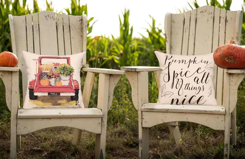 Double Sided Feedsack Red Truck Pillow