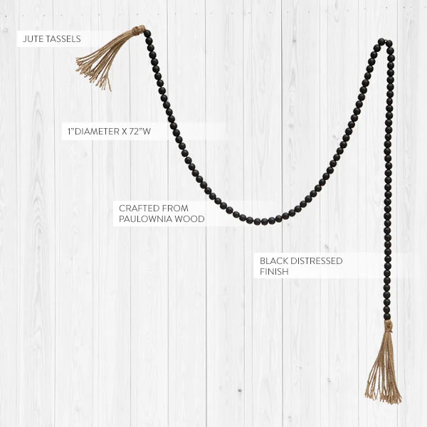 72 Wood Bead Garland with Jute Tassels
