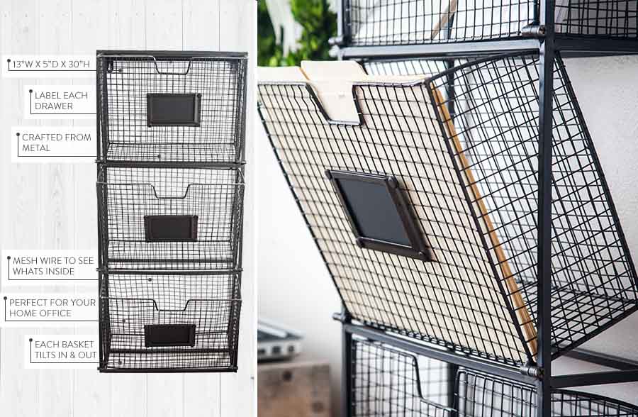 HUGE Hanging File Organizer w/ 3 Tilting Baskets
