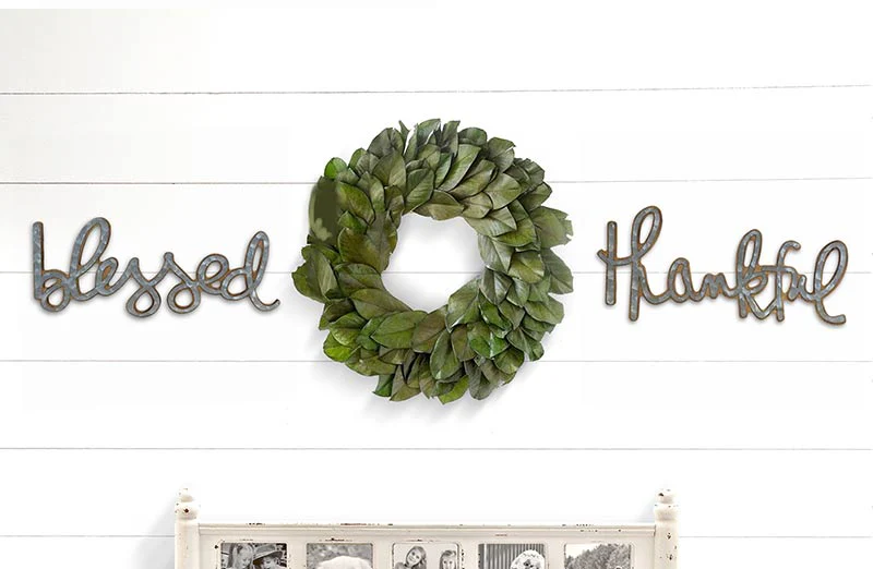 Galvanized Metal Blessed And Thankful Signs  Set of 2