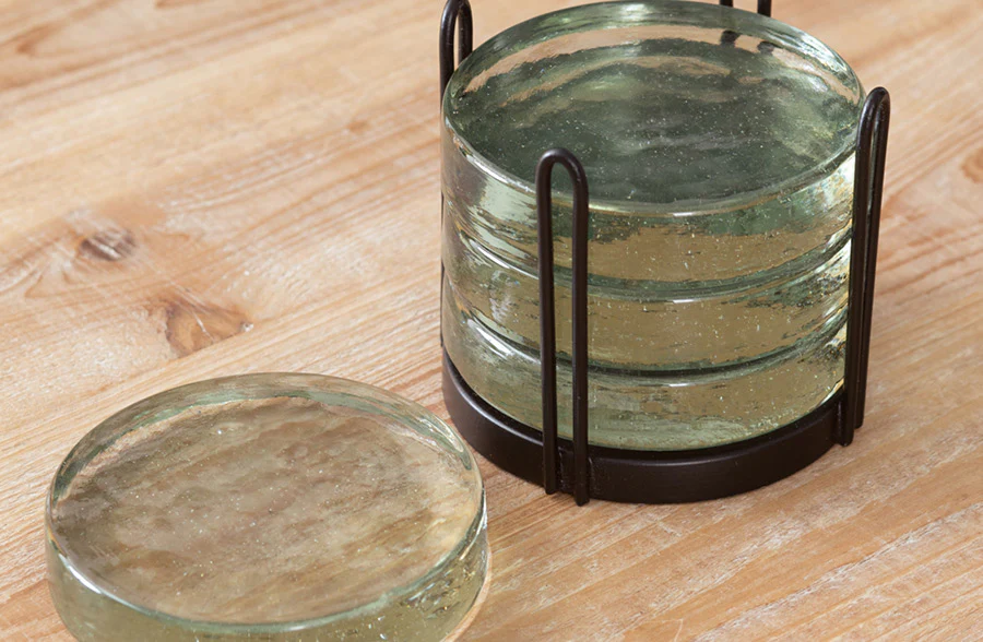 Thick Glass Drink Coasters with Holder