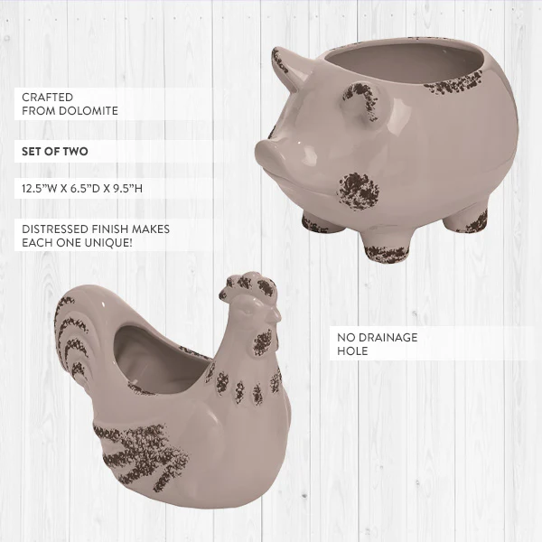 Distressed Farm Animals Planters, Set of 2