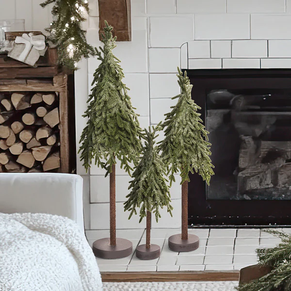 Lifelike Christmas Trees with Base, Set of 3