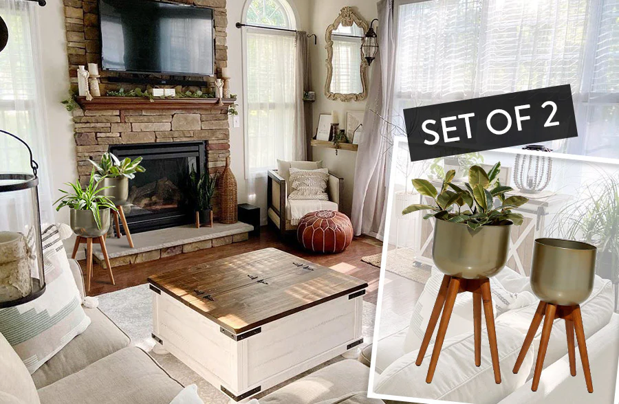 Rounded Metal Planters with Stands, Set of 2