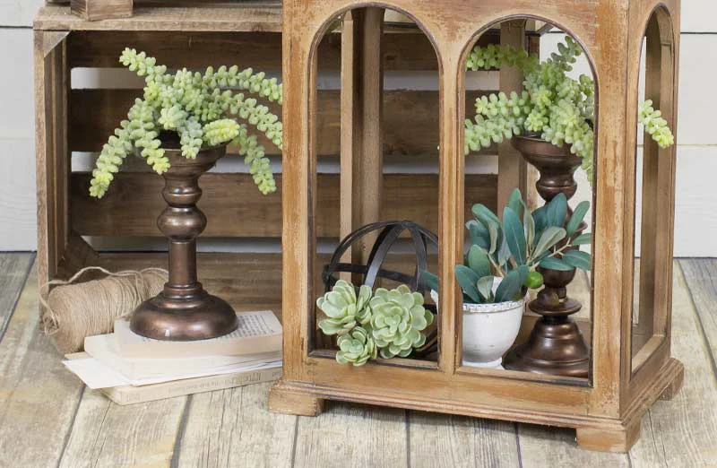 Rustic Wood Lanterns  Set of 2