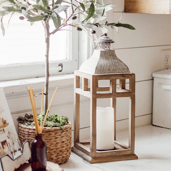 Rustic Galvanized Metal and Wood Lantern
