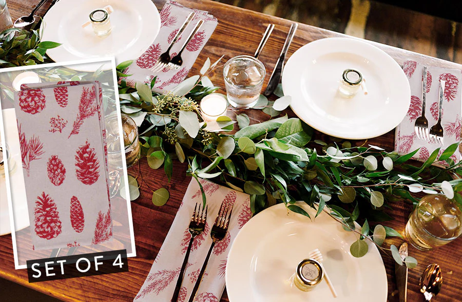 Vintage Patterned Pinecone Napkins, Set of 4