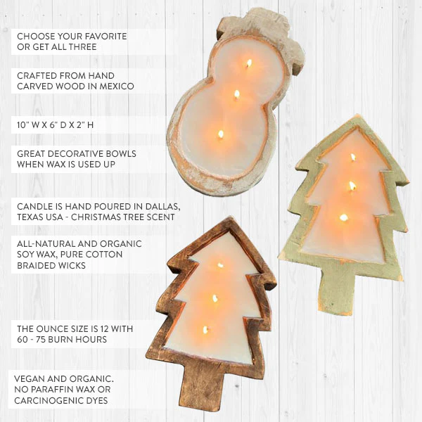 Hand Carved Wooden Bowl with Candle, Pick Your Style and Color