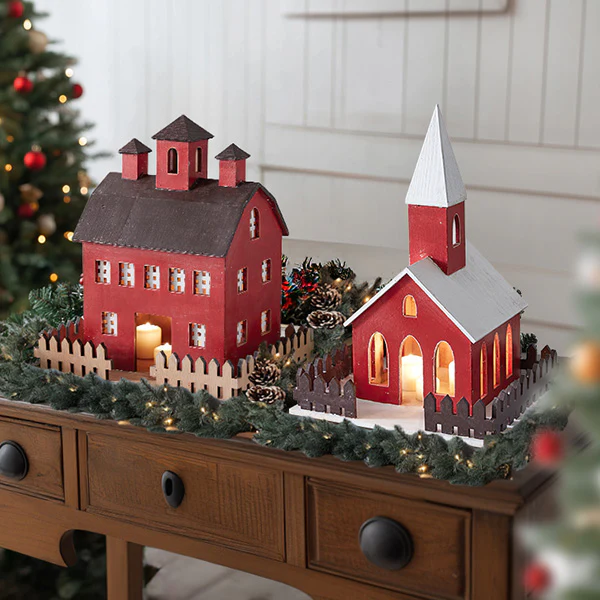 Red Holiday Miniature Building Wood Lantern, Choose Your Style