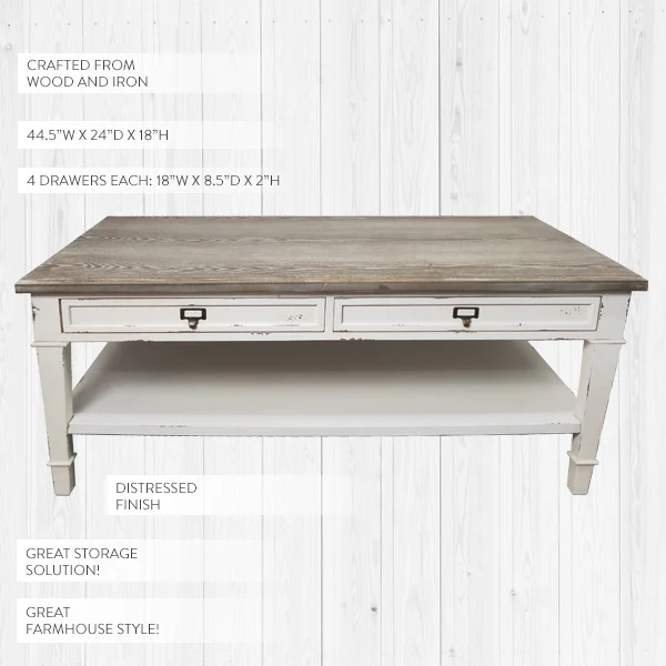 Traditional French Accent Coffee Table with Drawers