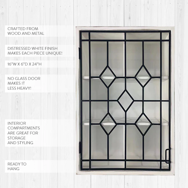 Wooden Wall Hanging Curio Cabinet with Black Iron Door