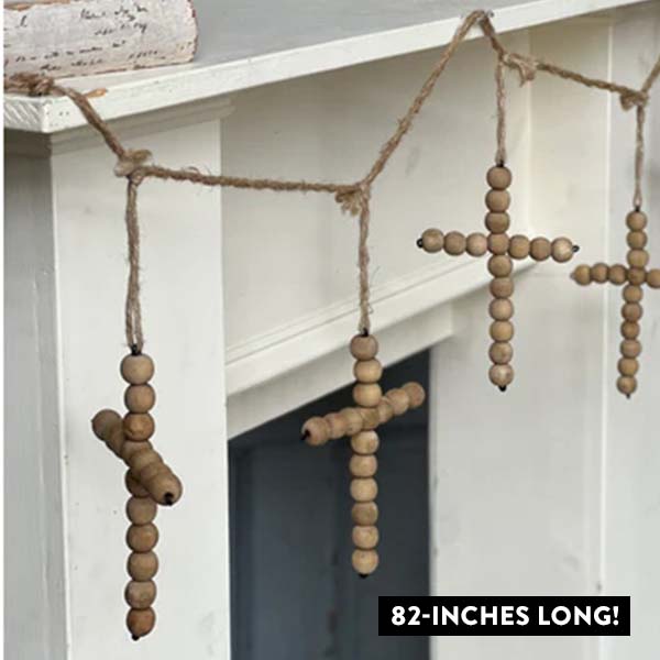 82 Inch Cross Wood Bead Garland, Natural Brown