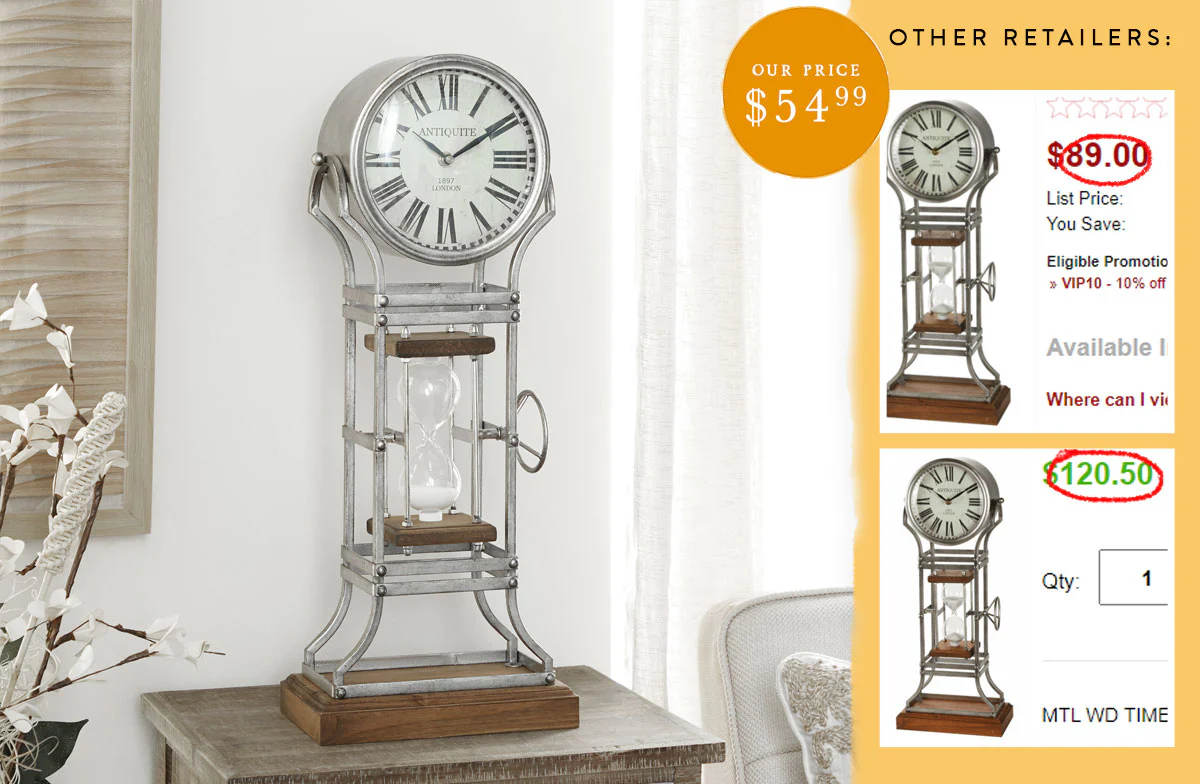 Industrial Standing Clock With Hourglass