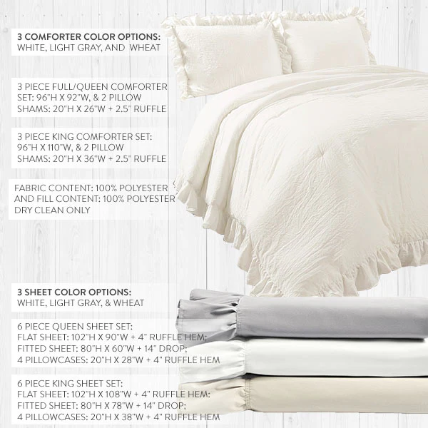 Ruffle Sheet or Comforter Set, Pick Your Color and Size
