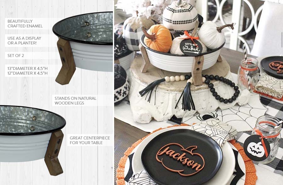 Enamel Basin Planters, Set of 2