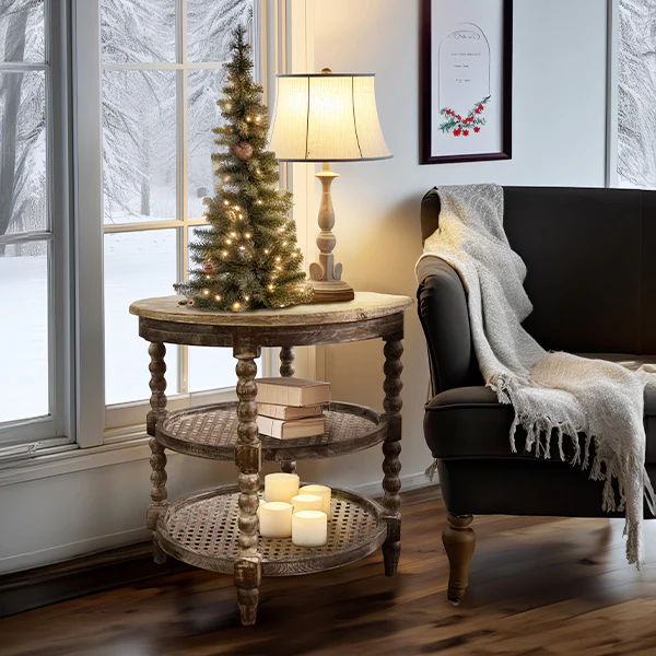 French Cane Shelf Side Table