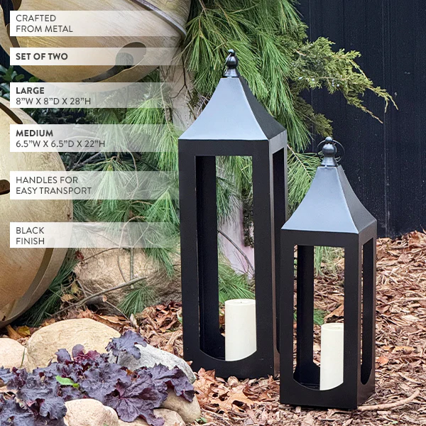 Oversized Handcrafted Metal Outdoor Lanterns, Set of 2