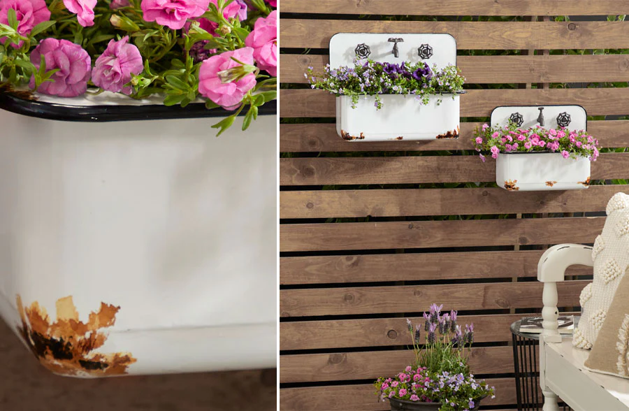 Rusted Detail Hanging Sink Planters, Set of 2