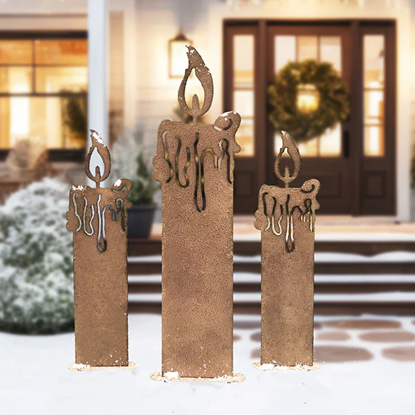 Oversized Textured Metal Candles, Set of 3